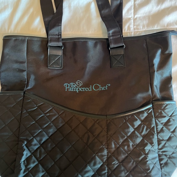 Pampered Chef Black Quilted Tote with Blue Logo - Picture 2 of 5